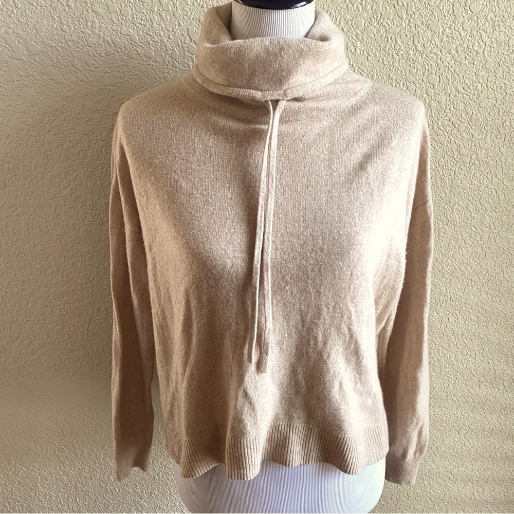 Massimo Dutti Turtle Neck Mock Collar Wool Cashmere Sweater Oatmeal Pullover: Sm